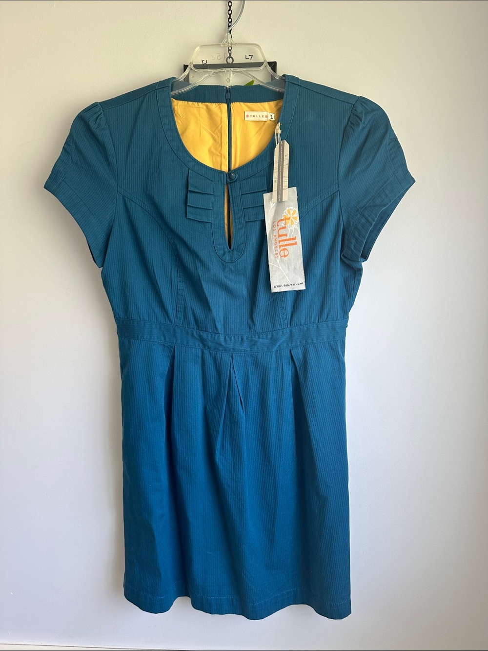 Teal Tailored Dress by Tulle/Cotton w Poly Lining  w/ 2 Pockets!  Size Large New